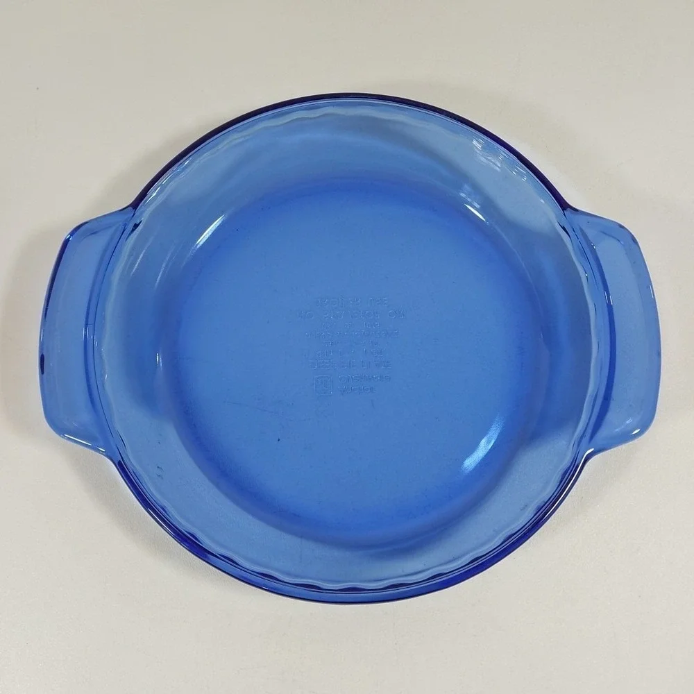 Vintage Anchor Ovenware Cobalt Blue Pie Plate With Scalloped Edge 9